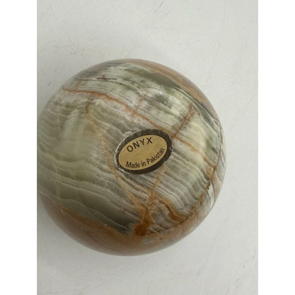 Green Brown Onyx Apple Paperweight Carved Polished Solid Marble Natural Stone 4”